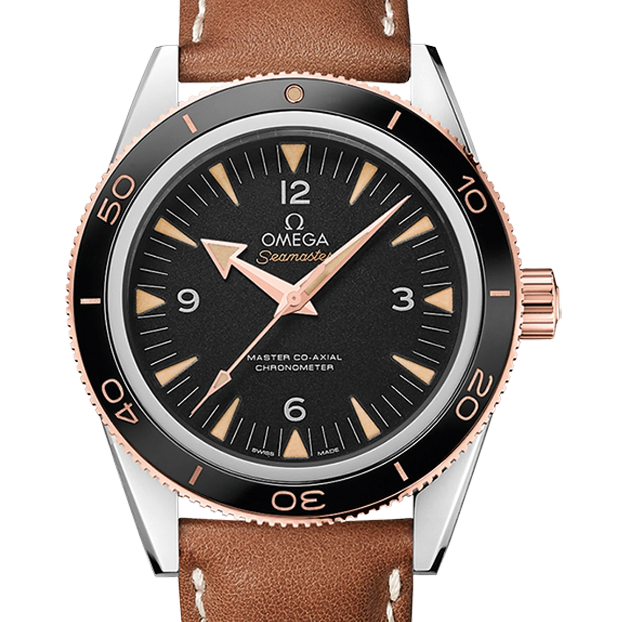 Omega 歐米茄 Seamaster 海馬300 黑面半金潛水錶 玫瑰金鋼款 23322412101002 2024年 41mm (已交流)