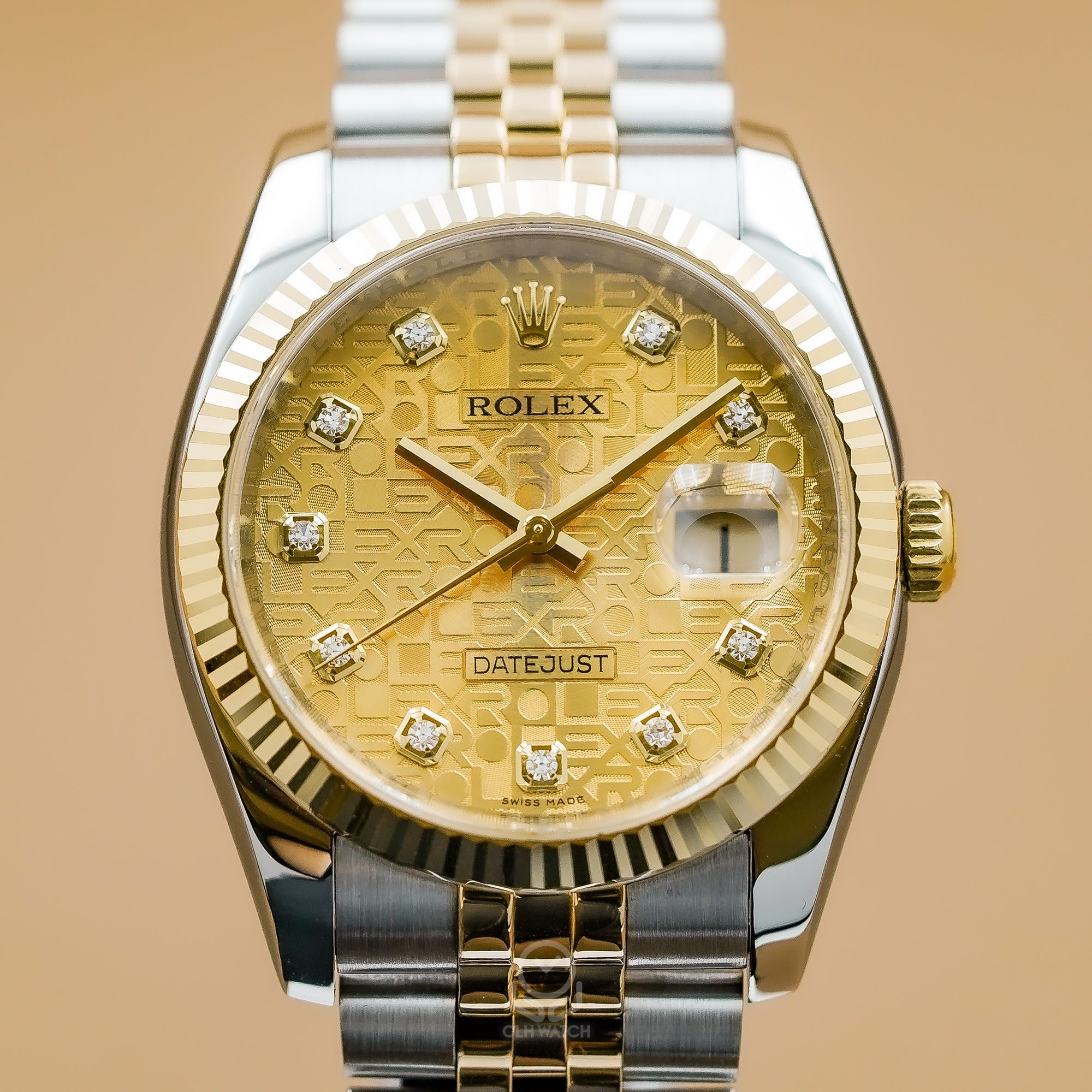 ROLEX Datejust 116233 金色十鑽電腦篆刻面盤正面實拍
