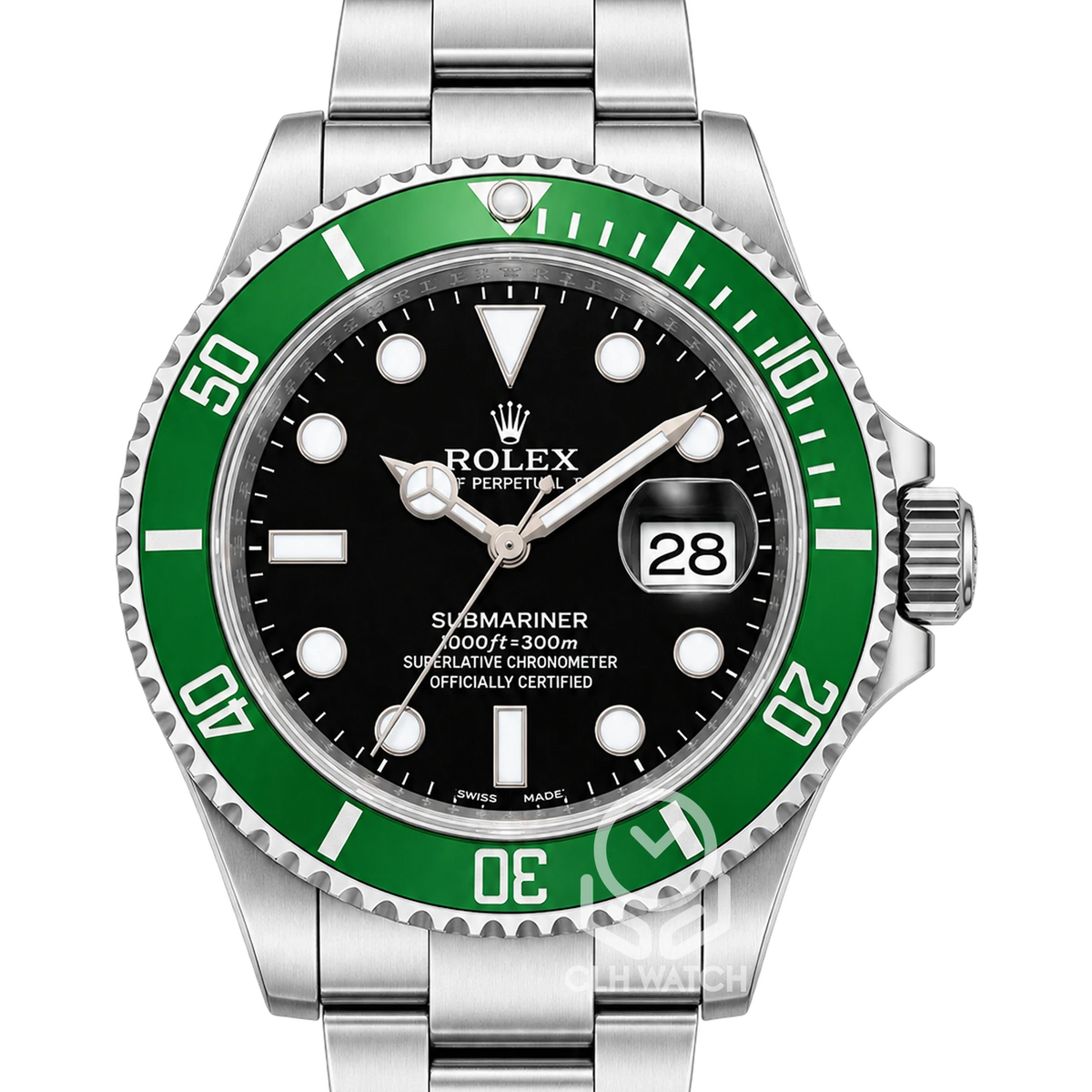 Rolex 勞力士 Submariner Date 潛航者型 16610LV 黑色大時標面盤 綠色鋁圈 蠔式鋼鍊 自動腕錶