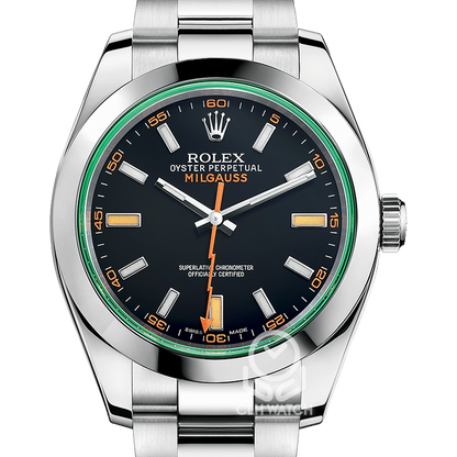 Rolex 勞力士 Milgauss 116400GV 黑面綠玻璃 閃電橘秒針 116400 40mm 2019年 95%新