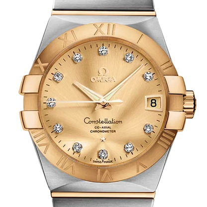 Omega 123.20.38.21.58.001 Constellation series champagne gold diamond mark two-color steel belt half gold constellation Taiwan company goods
