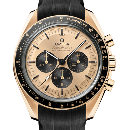 Omega 歐米茄 Speedmaster 18K金 超霸登月金面熊貓 手上鍊計時 Moonwatch Moonshine 31062425099001 2023年台灣公司貨 42mm 3861