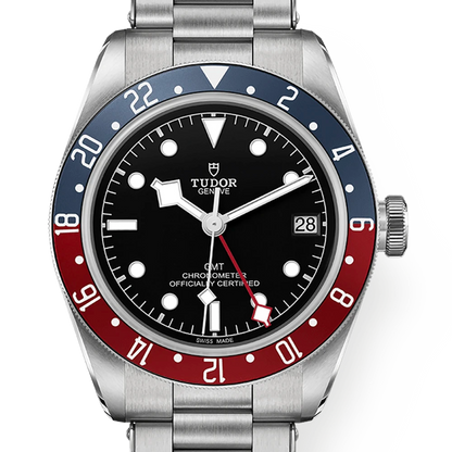 TUDOR 帝舵 79830RB 黑面 BLACK BAY GMT 啞酒紅色及藍色陽極氧化鋁字圈 41 mm 磨砂鋼錶帶