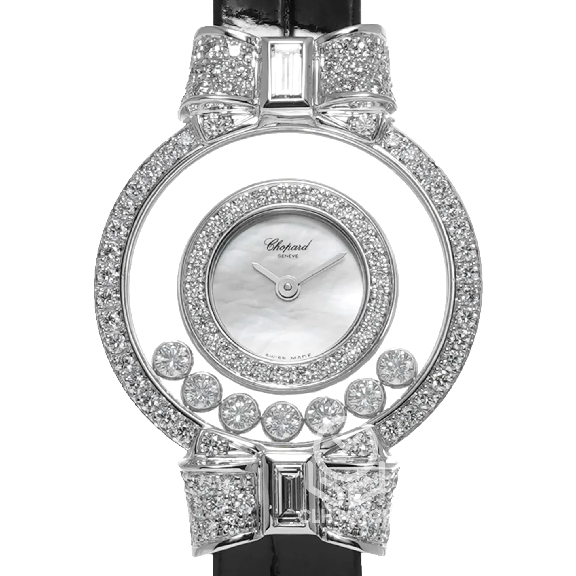 Chopard 蕭邦 Happy Diamonds 205020-1001 快樂鑽 750白金蝴蝶結 20/5020 24mm 無單 白金調整棒 95％新