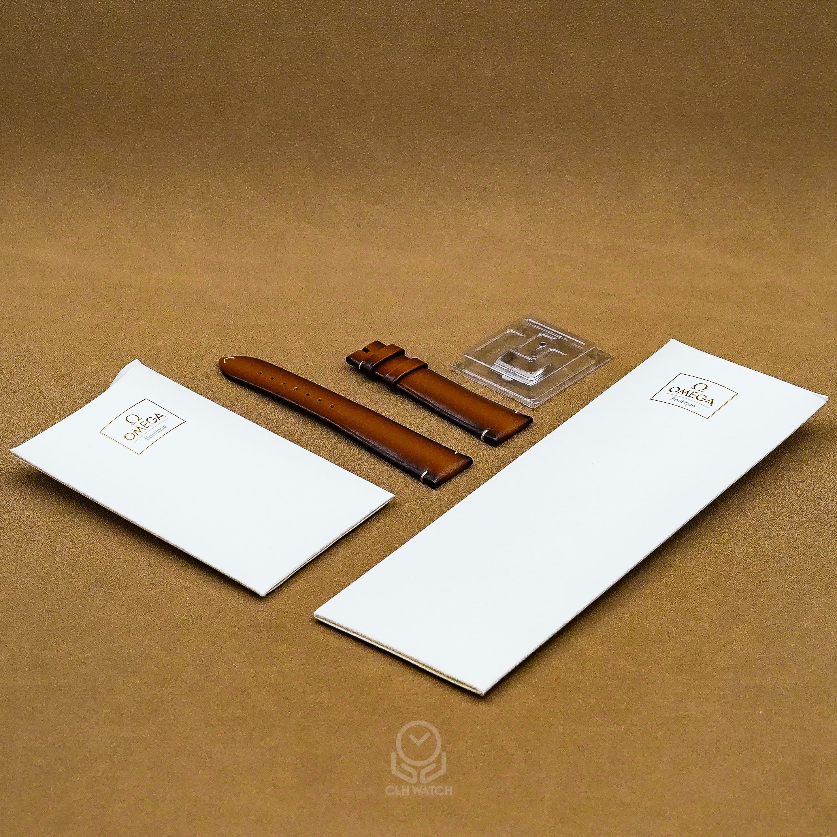 Omega 原廠原裝皮革錶帶+針扣 海馬300 超霸57 登月 032CUZ015429 20mm