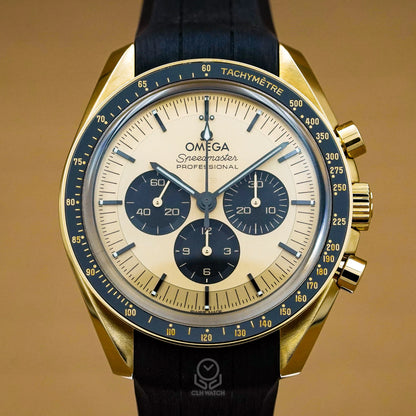 Omega 歐米茄 Speedmaster 18K金 超霸登月金面熊貓 手上鍊計時 Moonwatch Moonshine 31062425099001 2023年台灣公司貨 42mm 3861