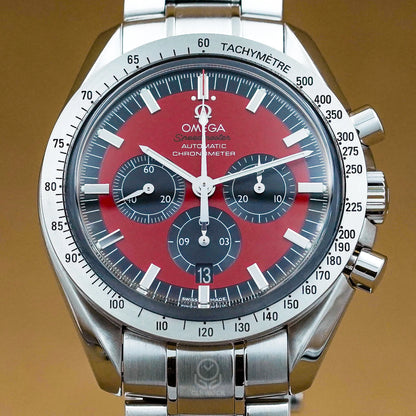 Omega 歐米茄 Speedmaster 超霸舒馬克傳奇系列腕錶 3506.61.00 法拉利紅面闊箭計時碼錶 Schumacher 2010年台灣公司貨 42mm