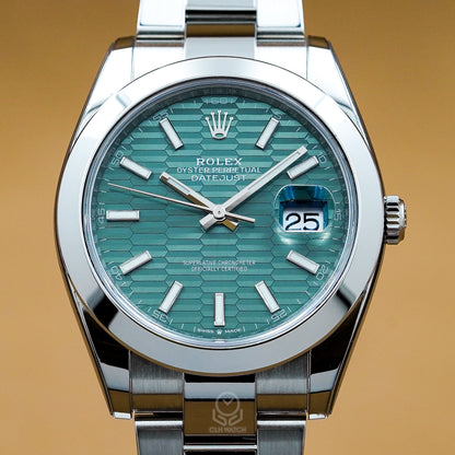 ROLEX 勞力士 日誌型 Datejust 126300 綠色坑紋面 平光圈 DJ2 DJ41mm 2023年 台灣公司貨 95%新