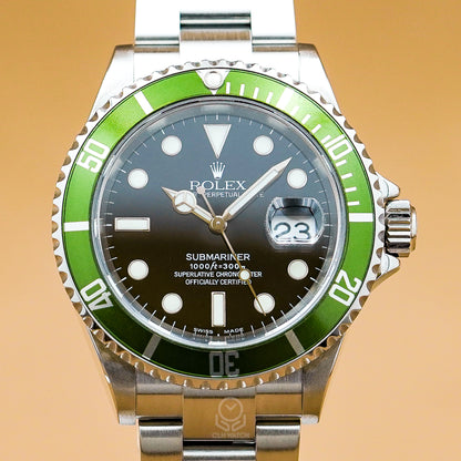 Rolex 勞力士 潛航者型 Submariner Date 16610LV 50週年 綠水鬼 Kermit F7字頭 B3青綠圈 40mm 2005年 台灣公司貨 95%新（已交流）