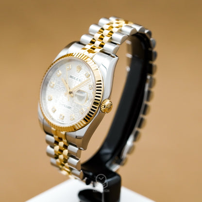 Rolex 勞力士 日誌型 Datejust 116233 白銀電腦面 10顆鑽石 36mm 總統帶 五銖帶 2017年 台灣公司貨 95%新 DJ36（已交流）