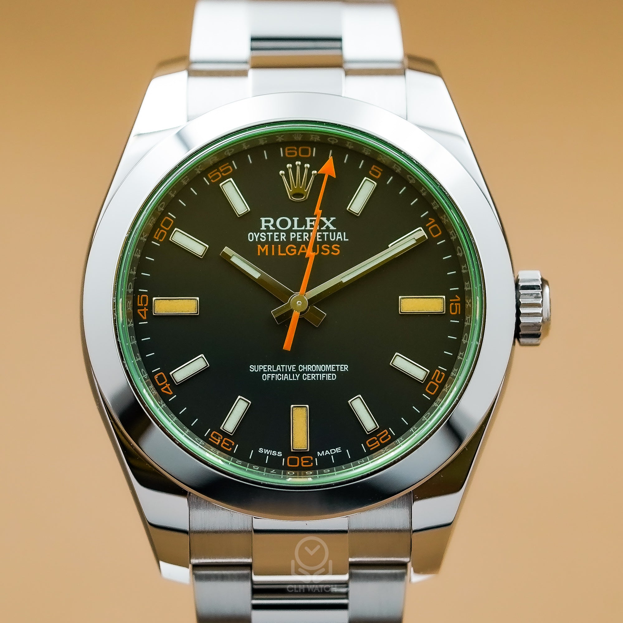 Rolex 勞力士 Milgauss 116400GV 黑面綠玻璃 閃電橘秒針 116400 40mm 2019年 95%新