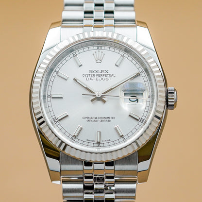 Rolex 勞力士 Datejust 36系列 116234 白金圈 白銀面 紀念型五珠帶 DJ36 36mm 白綠卡 2017年 台灣公司貨 95%新