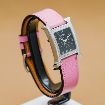 Hermès 愛馬仕 Heure H系列 鑲鑽黑面 HH1.530 不鏽鋼 全鑽 26mm HERMES 2015年 台灣公司貨 95%新