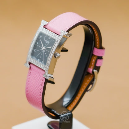 Hermès 愛馬仕 Heure H系列 鑲鑽黑面 HH1.530 不鏽鋼 全鑽 26mm HERMES 2015年 台灣公司貨 95%新