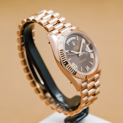 Rolex 勞力士 Day-Date 40 228235 巧克力羅馬面 18K玫瑰金 元首型錶帶 總統帶 2023年台灣公司貨 95%新