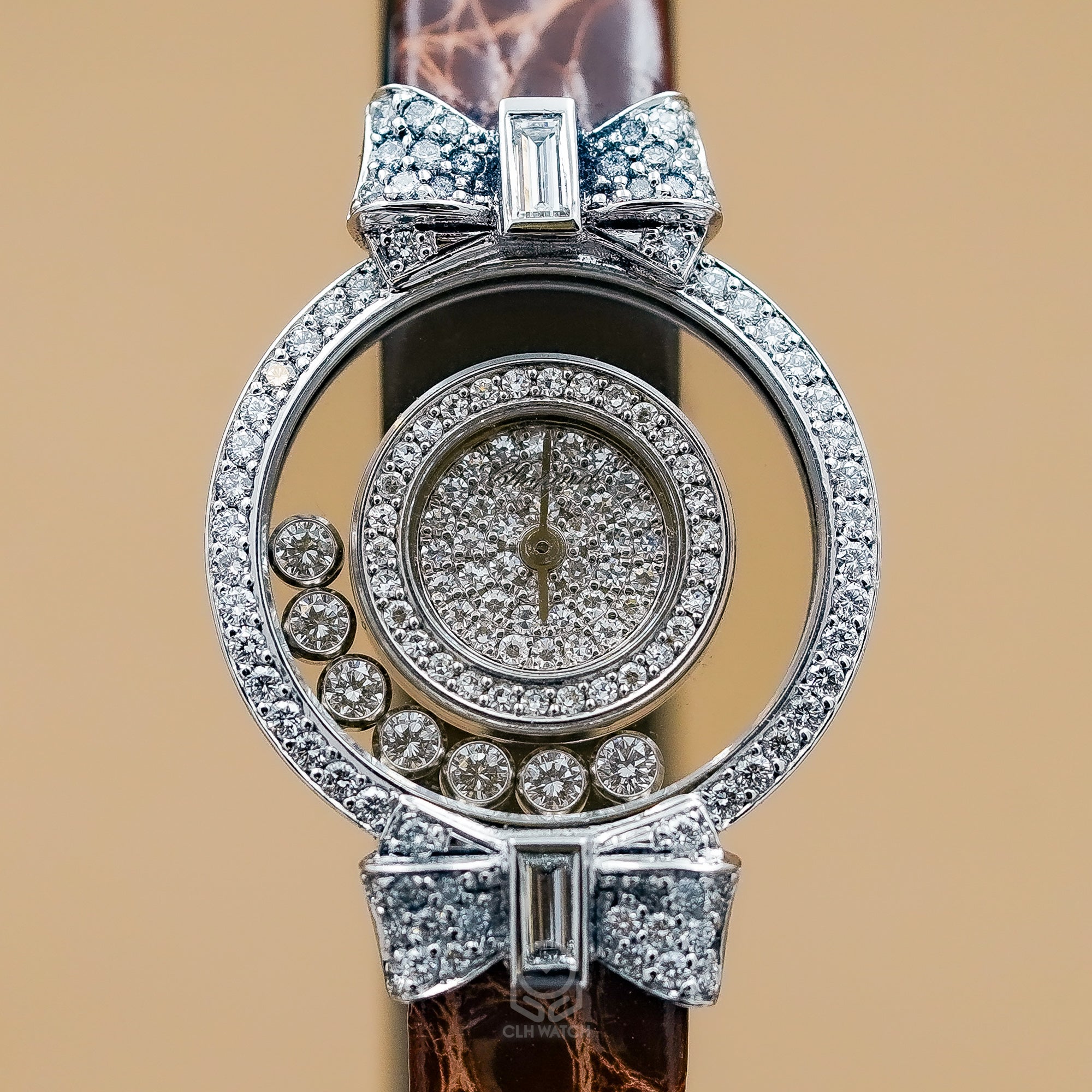 Chopard 蕭邦 Happy Diamonds 205020-1001 快樂鑽 750白金蝴蝶結 20/5020 24mm 無單 白金調整棒 95％新