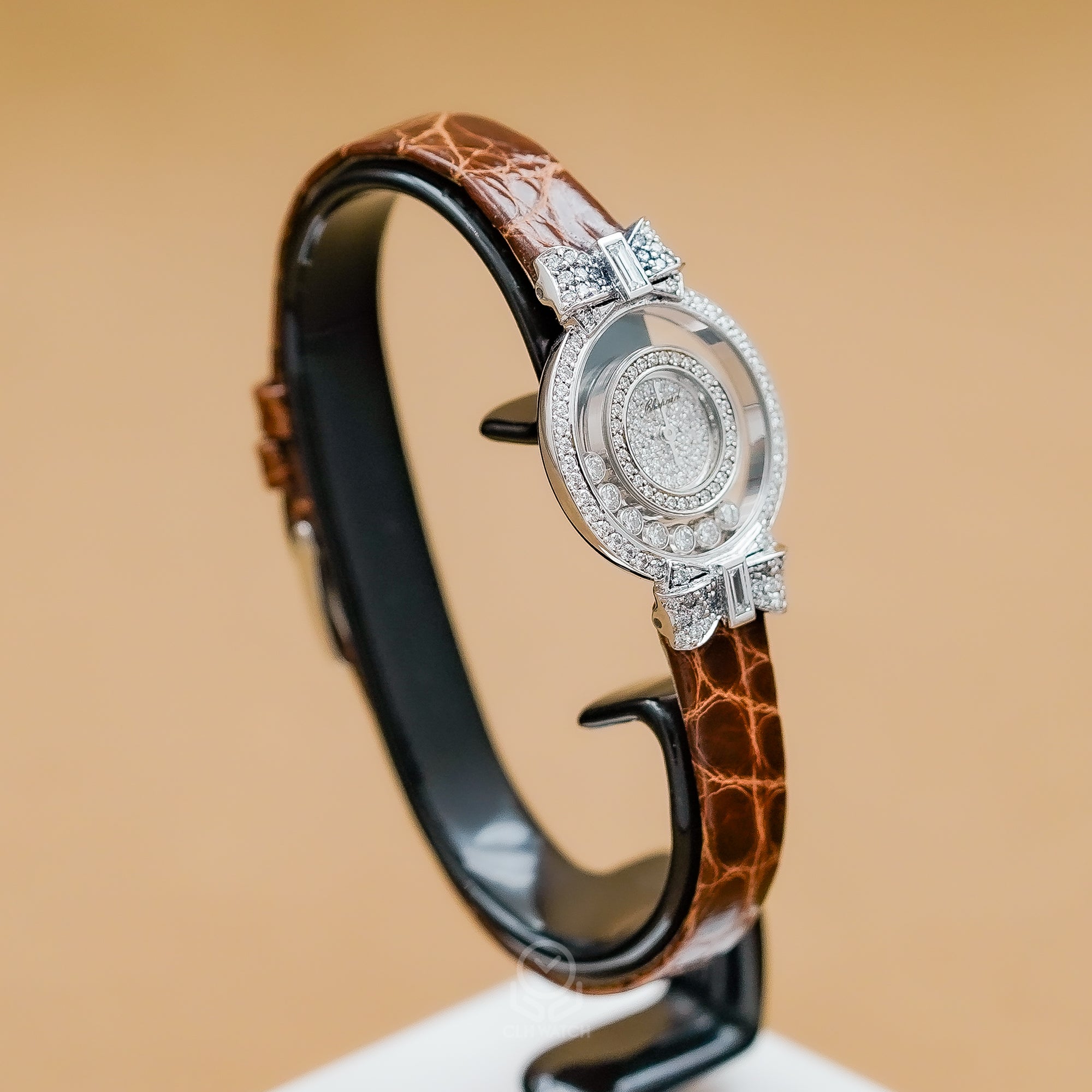 Chopard 蕭邦 Happy Diamonds 205020-1001 快樂鑽 750白金蝴蝶結 20/5020 24mm 無單 白金調整棒 95％新