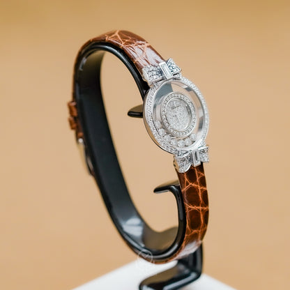 Chopard 蕭邦 Happy Diamonds 205020-1001 快樂鑽 750白金蝴蝶結 20/5020 24mm 無單 白金調整棒 95％新