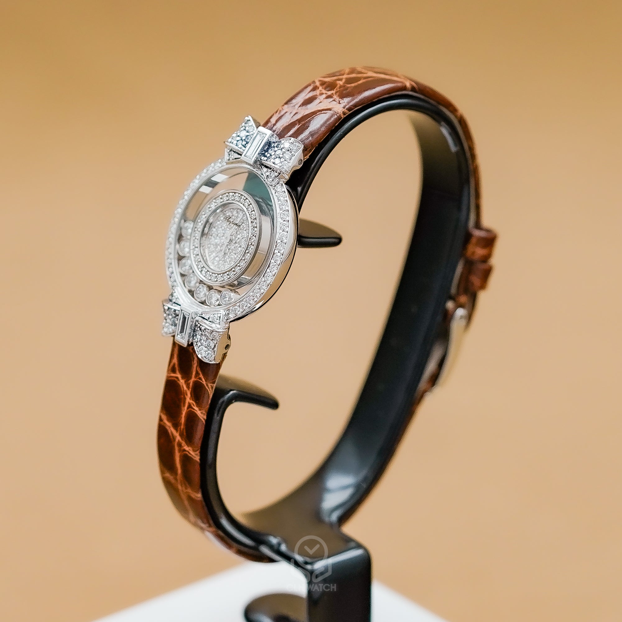 Chopard 蕭邦 Happy Diamonds 205020-1001 快樂鑽 750白金蝴蝶結 20/5020 24mm 無單 白金調整棒 95％新