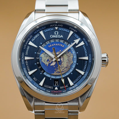 Omega 歐米茄 Seamaster Aqua Terra 150M Worldtimer GMT 海馬世界時區腕錶 220.10.43.22.03.001 22010432203001 43mm 2024年台灣公司貨 98％新