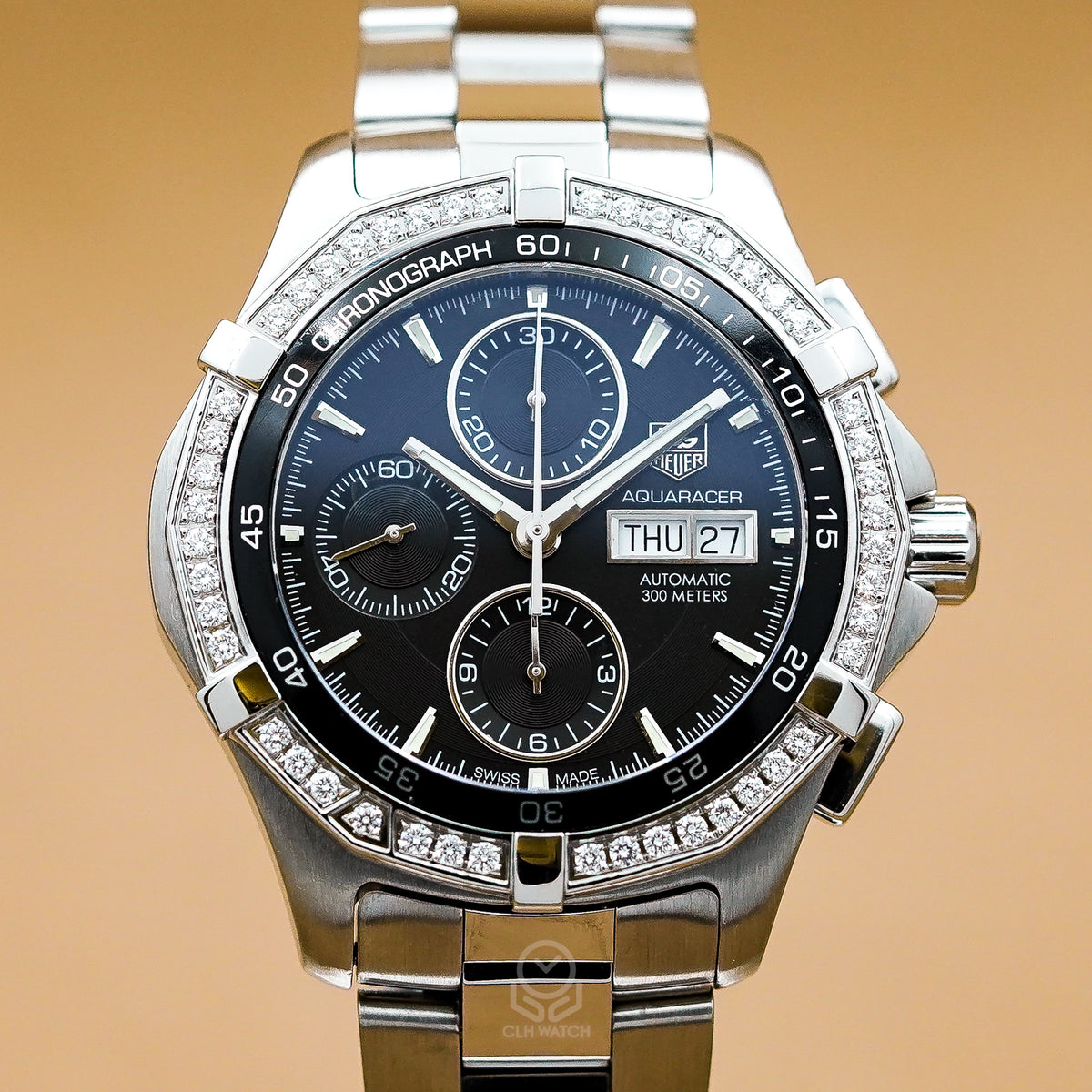 Tag Heuer 泰格豪雅 Aquaracer CAF2014.BA0815 黑面 鑽石外圈 43mm 單錶 95%新
