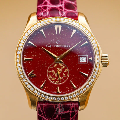 Carl F. Bucherer 寶齊萊 Manero AutoDate LOVE 00.10922.03.93.11 紅面 鑽石玫瑰金 35.5mm 單錶 95%新
