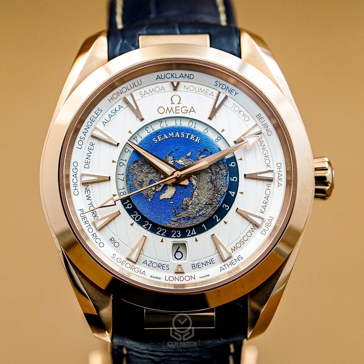 Omega 歐米茄 Seamaster Aqua Terra Worldtimer GMT世界時區 220.53.43.22.02.001 白面 18K玫瑰金 43mm 2021年台灣公司貨 99%新