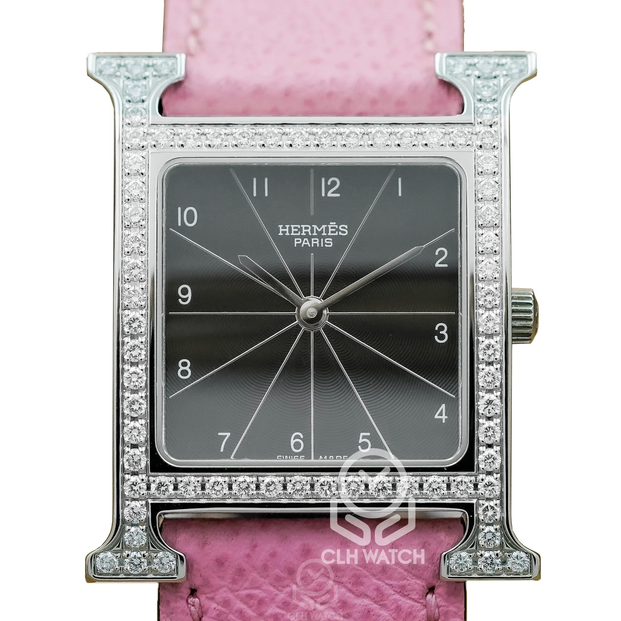 Hermès 愛馬仕 Heure H系列 鑲鑽黑面 HH1.530 不鏽鋼 全鑽 26mm HERMES 2015年 台灣公司貨 95%新