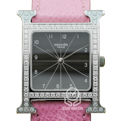 Hermès 愛馬仕 Heure H系列 鑲鑽黑面 HH1.530 不鏽鋼 全鑽 26mm HERMES 2015年 台灣公司貨 95%新
