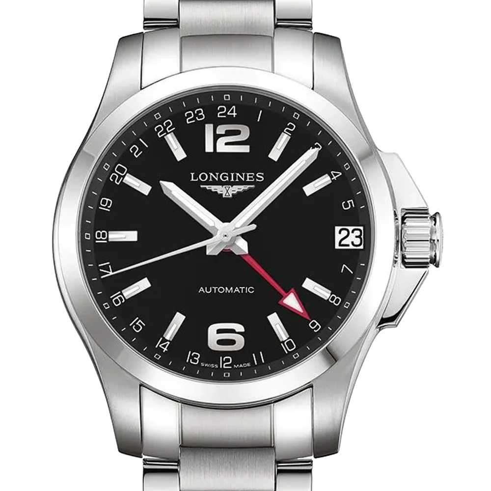 Longines 浪琴 Conquest 征服者 L36874566 黑色面盤 GMT雙時區 2020年台灣公司貨 41mm L3.687.4.56.6