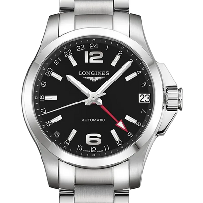 Longines 浪琴 Conquest 征服者 L36874566 黑色面盤 GMT雙時區 2020年台灣公司貨 41mm L3.687.4.56.6