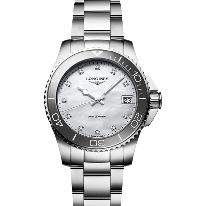 Longines 浪琴 深海征服者系列浪鬼陶瓷潛水錶 L33704876 珍珠母貝 鑲鑽 32mm 2024年 台灣公司貨 95%新（已交流）