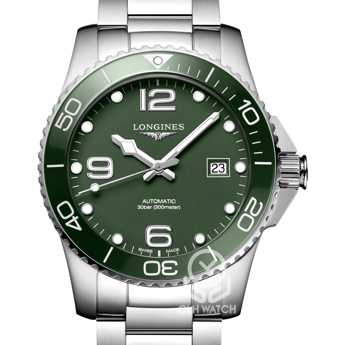 Longines 浪琴 HydroConquest 深海征服者 L3.782.4.06.6 綠面 陶瓷綠圈 43mm 2023年台灣公司貨 錶圈有傷