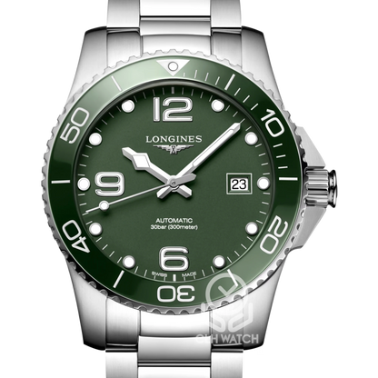 Longines 浪琴 HydroConquest 深海征服者 L3.782.4.06.6 綠面 陶瓷綠圈 43mm 2023年台灣公司貨 錶圈有傷