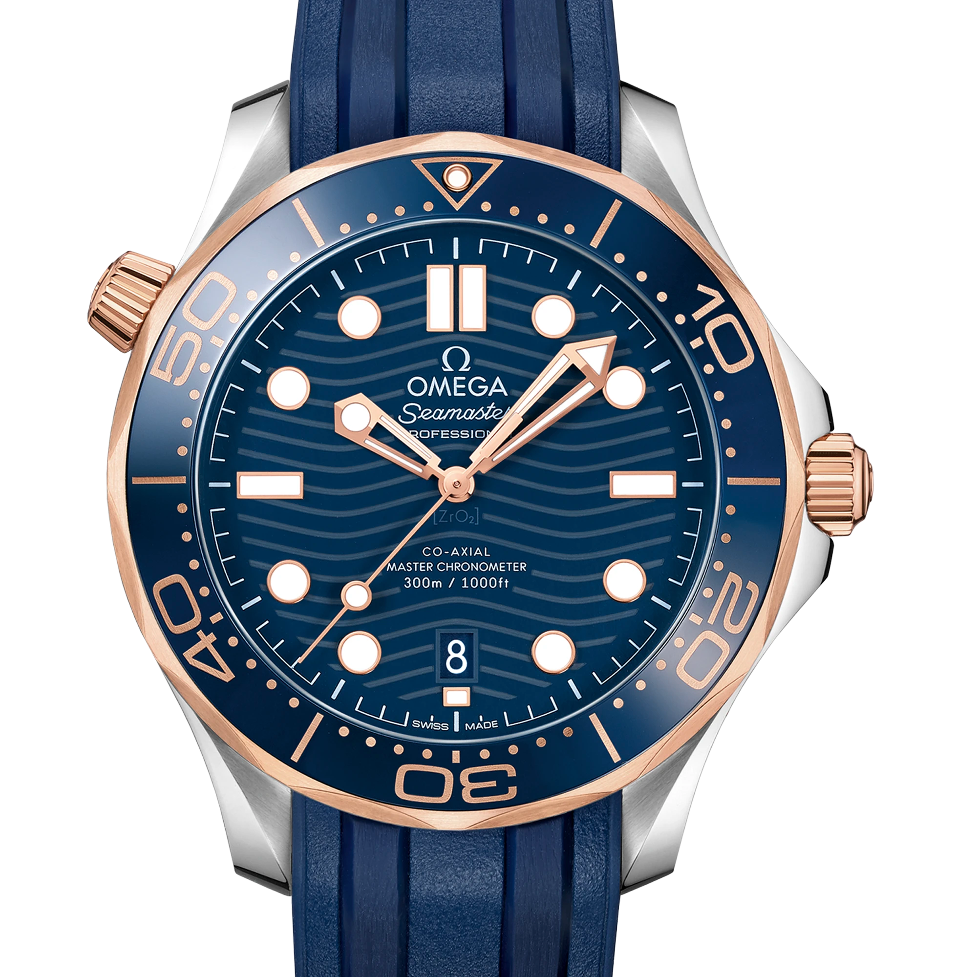 Omega 歐米茄 海馬系列 Seamaster Diver 300米 藍面半金 18K 玫瑰金Sedna™ 21022422003002 42mm 2024年 台灣公司貨 95%新