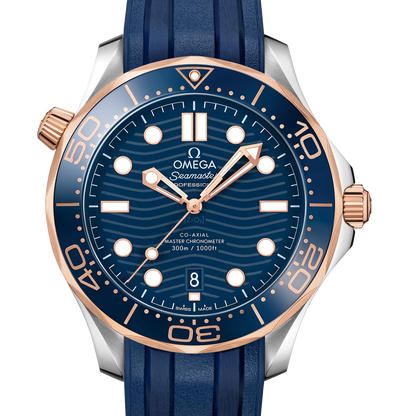 Omega 歐米茄 海馬系列 Seamaster Diver 300米 藍面半金 18K 玫瑰金Sedna™ 21022422003002 42mm 2024年 台灣公司貨 95%新（已交流）