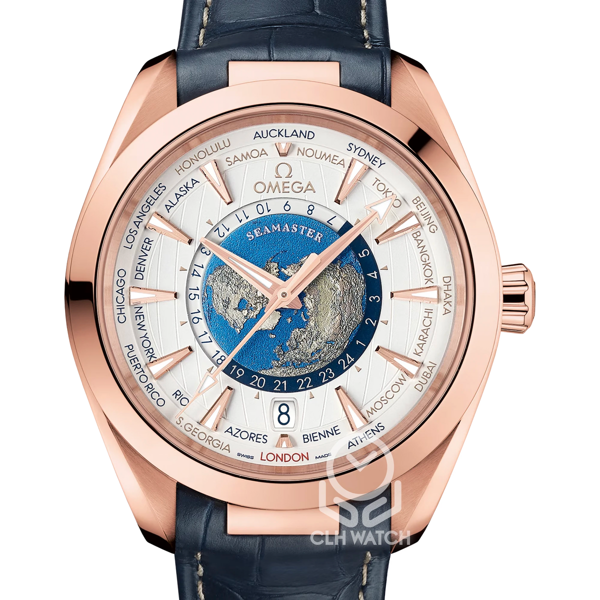Omega 歐米茄 Seamaster Aqua Terra Worldtimer GMT世界時區 220.53.43.22.02.001 白面 18K玫瑰金 43mm 2021年台灣公司貨 99%新