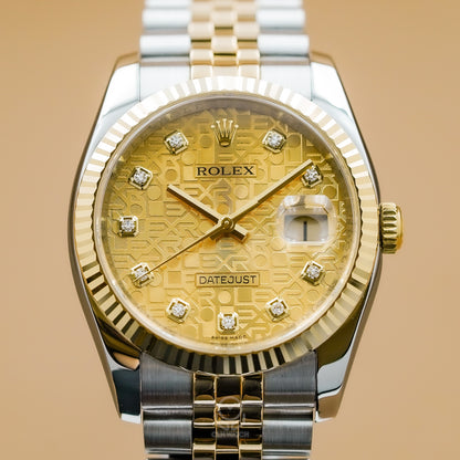 ROLEX Datejust 116233 金色十鑽電腦篆刻面盤正面實拍